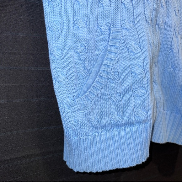 Ralph Lauren Sport Blue Cable Knit Hooded Full Zip Sweater Womens Small - Picture 6 of 11